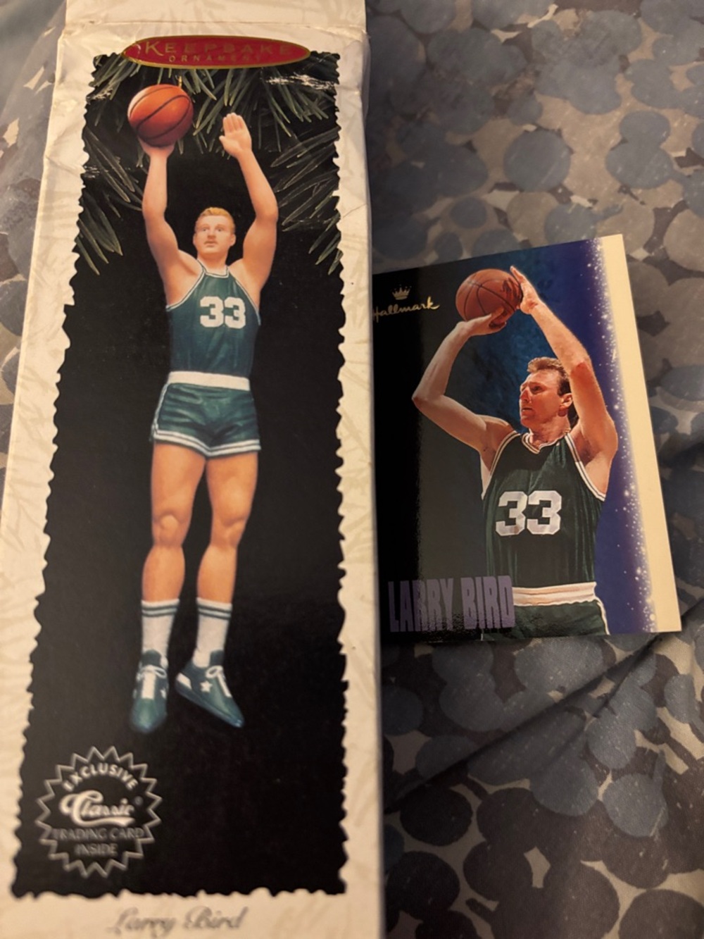 Hallmark Larry Bird Ornament & Trading Card - Green & White